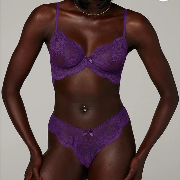 Savage X Fenty Purple Galaxy Haute Lace Triangle Bralette Thong & Brazilian Set - Picture 10 of 17